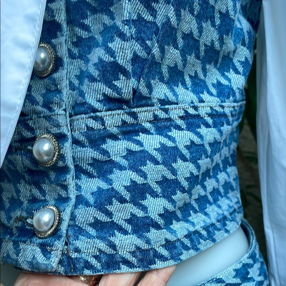 NewBlue Houndstooth Urban Revivo Cotton Skirt Set with Bow Detail - Picture 11 of 15